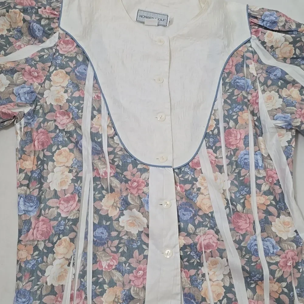 HOWARD WOLF.‎ VINTAGFloral Two-Piece Top and Skort Set in Blue, Pink, Cream 8/10